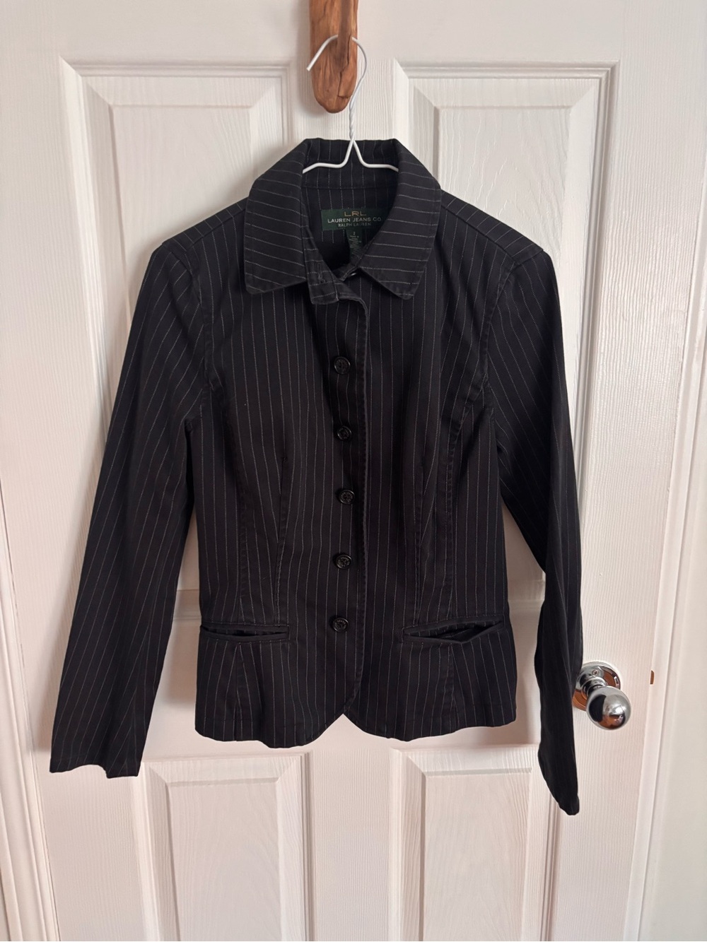 Lauren Ralph Lauren Black Pinstripe Fitted Blazer
